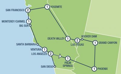 Map showing the Tour regions